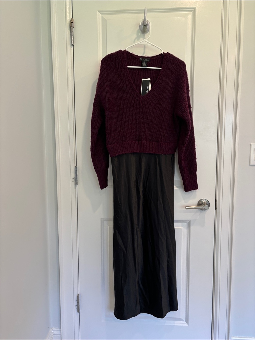 Women’s Midi Dress with Burgundy Knit Overlay